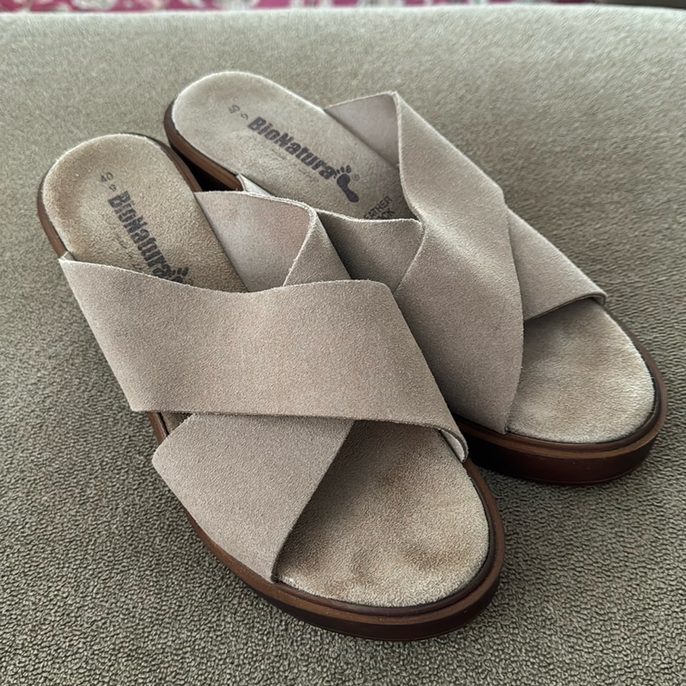 BioNatura Leather Suede Chunky Sandals Comfort Footbed Leather Sock 40/9 (TD)